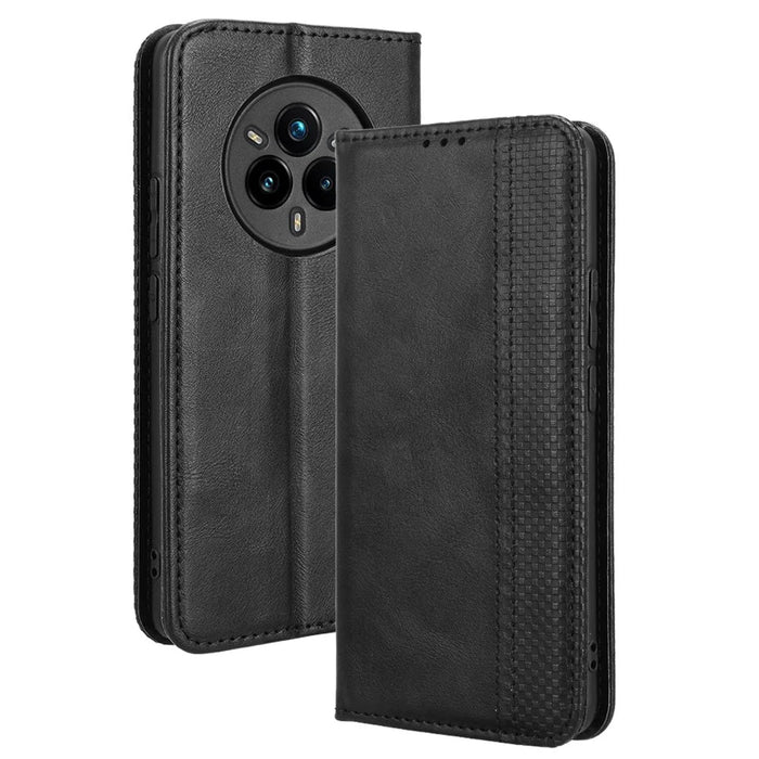 For Realme 14 Pro+ 5G Case Wallet Stand Retro Texture Leather Phone Cover - Black - 1