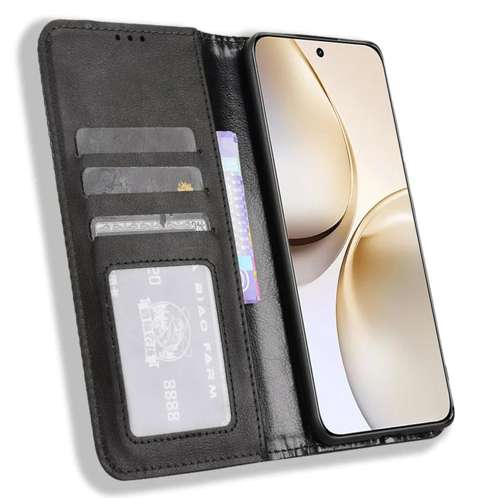 For Realme 14 Pro+ 5G Case Wallet Stand Retro Texture Leather Phone Cover - Black - 2