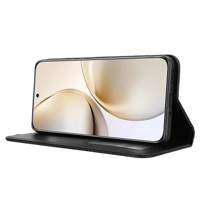 For Realme 14 Pro+ 5G Case Wallet Stand Retro Texture Leather Phone Cover - Black - 3