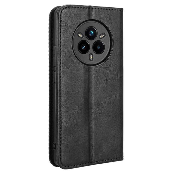 For Realme 14 Pro+ 5G Case Wallet Stand Retro Texture Leather Phone Cover - Black - 7