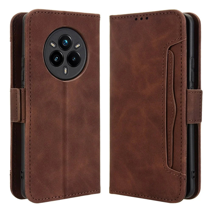 For Realme 14 Pro+ 5G Case Leather Phone Wallet Cover with Multiple Card Slots - Brown - 1