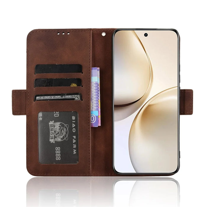 For Realme 14 Pro+ 5G Case Leather Phone Wallet Cover with Multiple Card Slots - Brown - 3