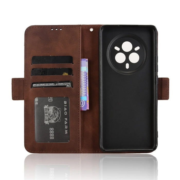 For Realme 14 Pro+ 5G Case Leather Phone Wallet Cover with Multiple Card Slots - Brown - 5