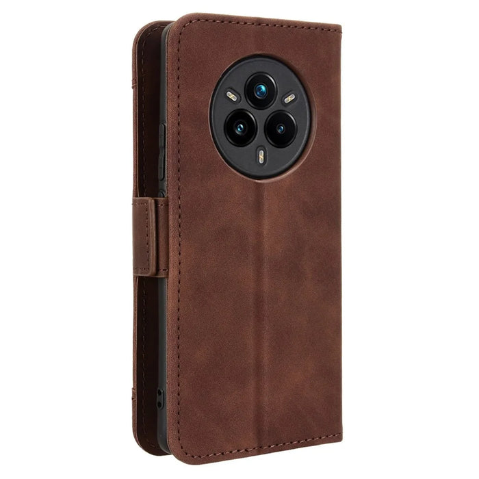 For Realme 14 Pro+ 5G Case Leather Phone Wallet Cover with Multiple Card Slots - Brown - 7