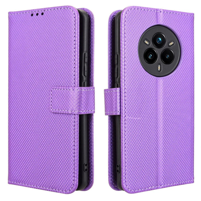 For Realme 14 Pro+ 5G Case PU Leather Diamond Texture Wallet Phone Cover - Purple - 1