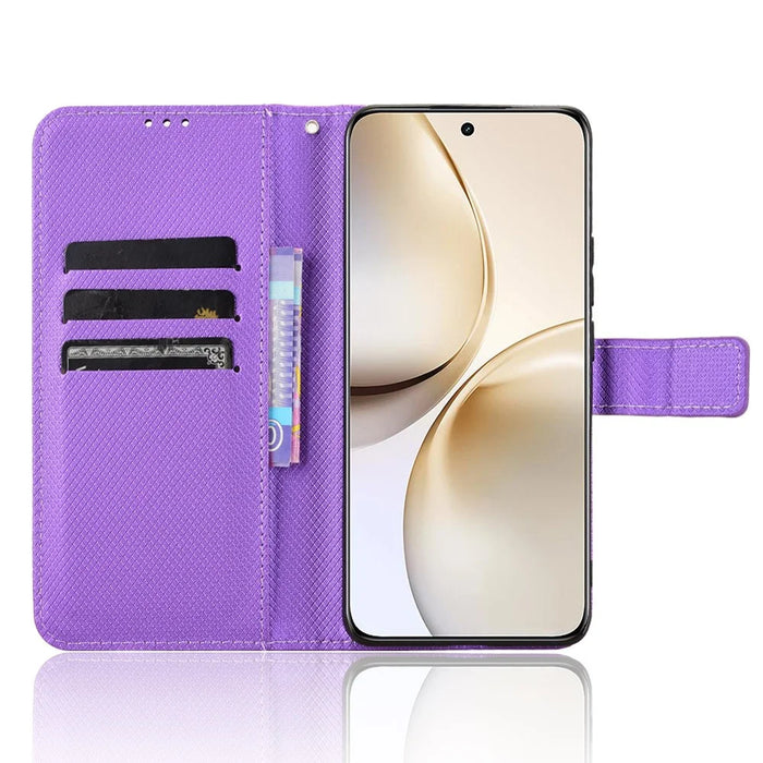 For Realme 14 Pro+ 5G Case PU Leather Diamond Texture Wallet Phone Cover - Purple - 2