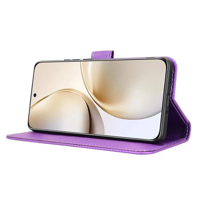 For Realme 14 Pro+ 5G Case PU Leather Diamond Texture Wallet Phone Cover - Purple - 3