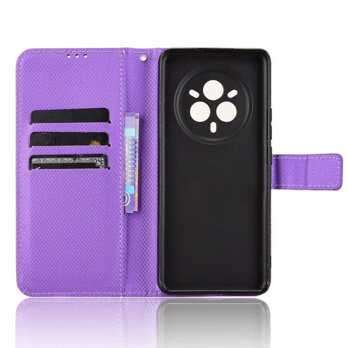 For Realme 14 Pro+ 5G Case PU Leather Diamond Texture Wallet Phone Cover - Purple - 4