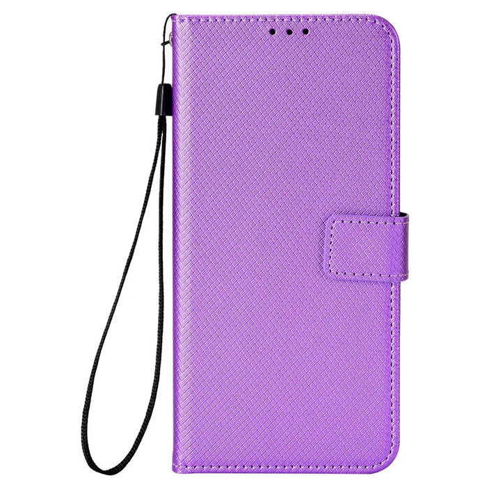 For Realme 14 Pro+ 5G Case PU Leather Diamond Texture Wallet Phone Cover - Purple - 6