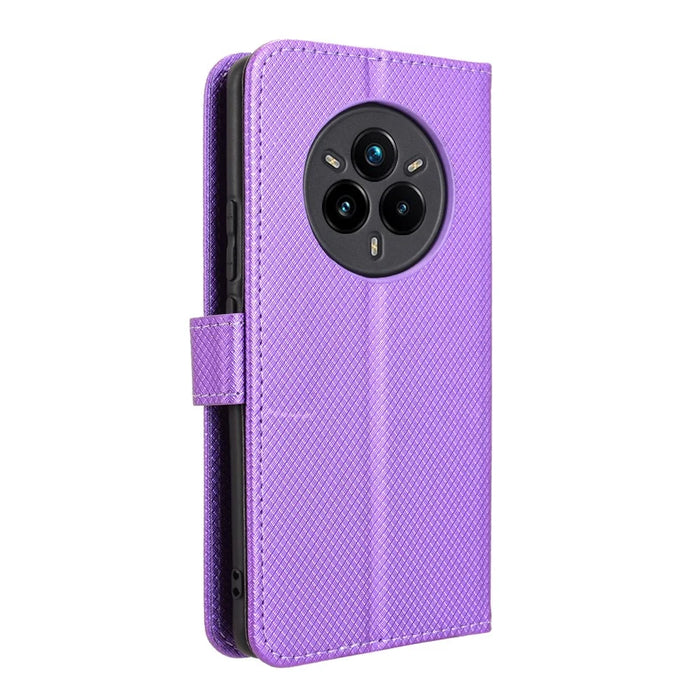 For Realme 14 Pro+ 5G Case PU Leather Diamond Texture Wallet Phone Cover - Purple - 7