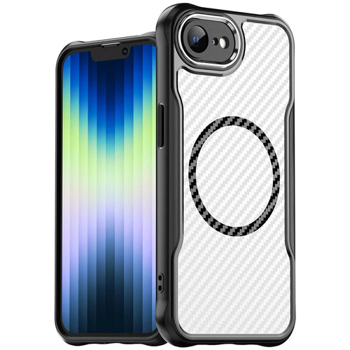 For iPhone 17e / 16e Case Compatible with MagSafe Hybrid Phone Cover Carbon Fiber - Black - 1