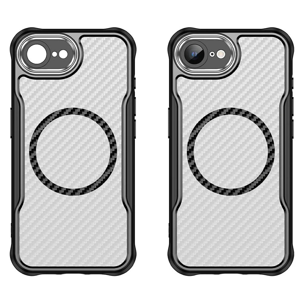 For iPhone 17e / 16e Case Compatible with MagSafe Hybrid Phone Cover Carbon Fiber - Black - 2