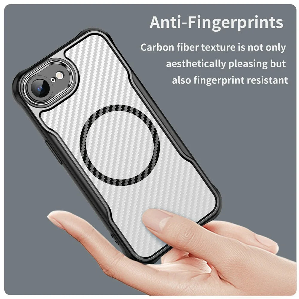 For iPhone 17e / 16e Case Compatible with MagSafe Hybrid Phone Cover Carbon Fiber - Black - 4