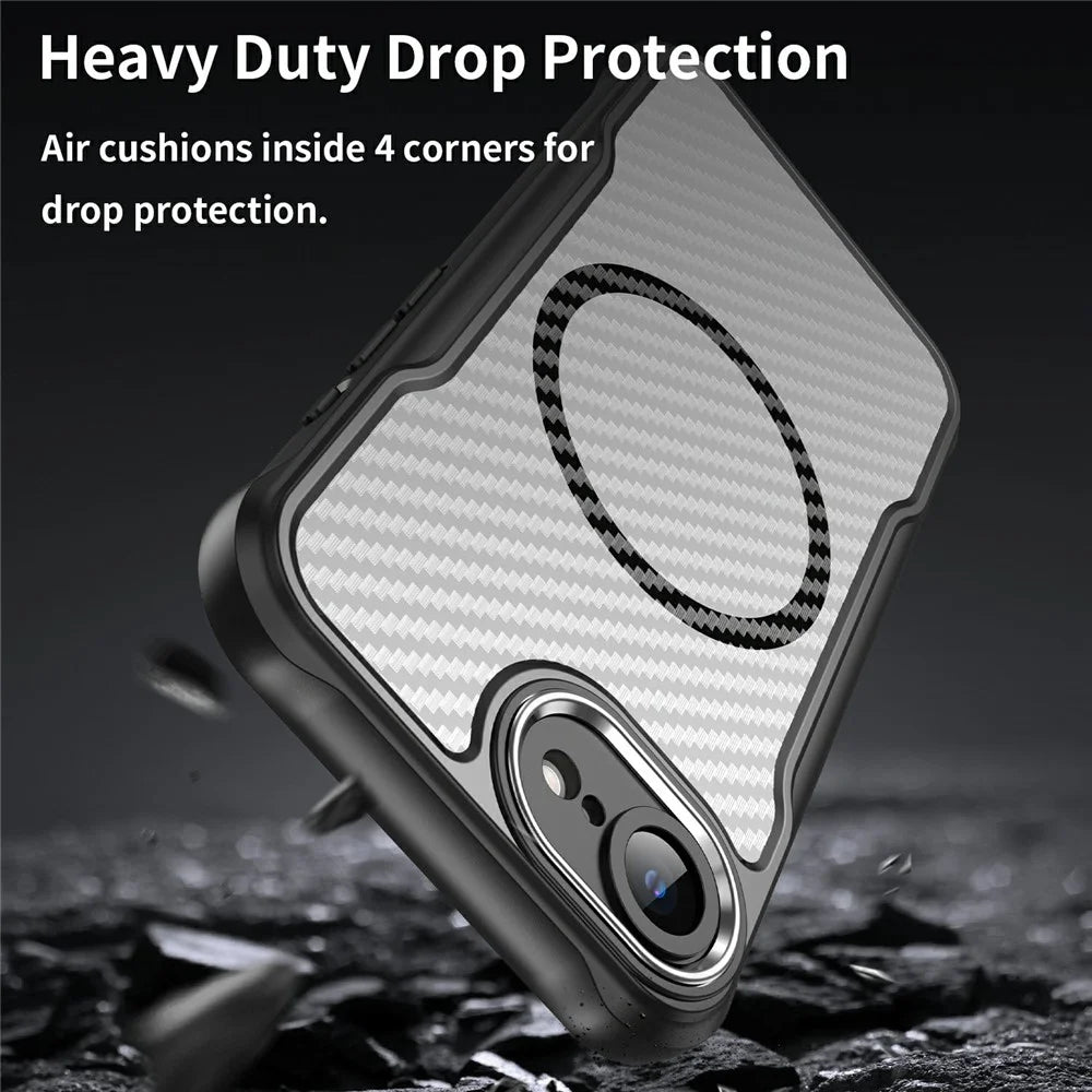 For iPhone 17e / 16e Case Compatible with MagSafe Hybrid Phone Cover Carbon Fiber - Black - 7
