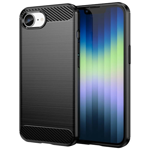 For iPhone 17e / 16e Case Protective Phone Cover Carbon Fiber Texture Brushed - Black - 1