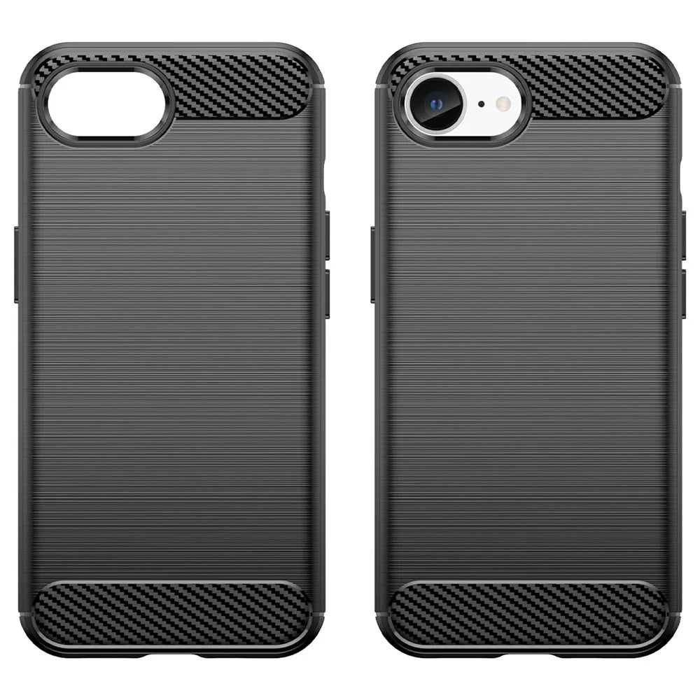 For iPhone 17e / 16e Case Protective Phone Cover Carbon Fiber Texture Brushed - Black - 2