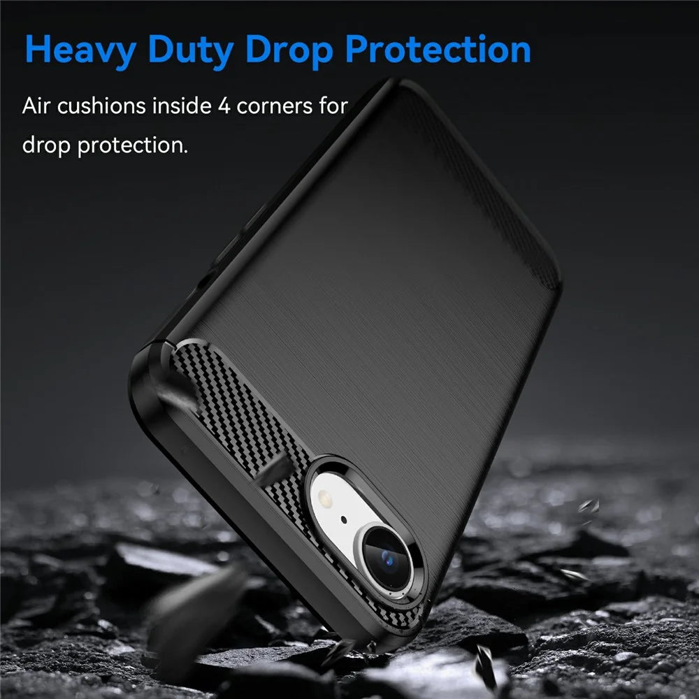 For iPhone 17e / 16e Case Protective Phone Cover Carbon Fiber Texture Brushed - Black - 3