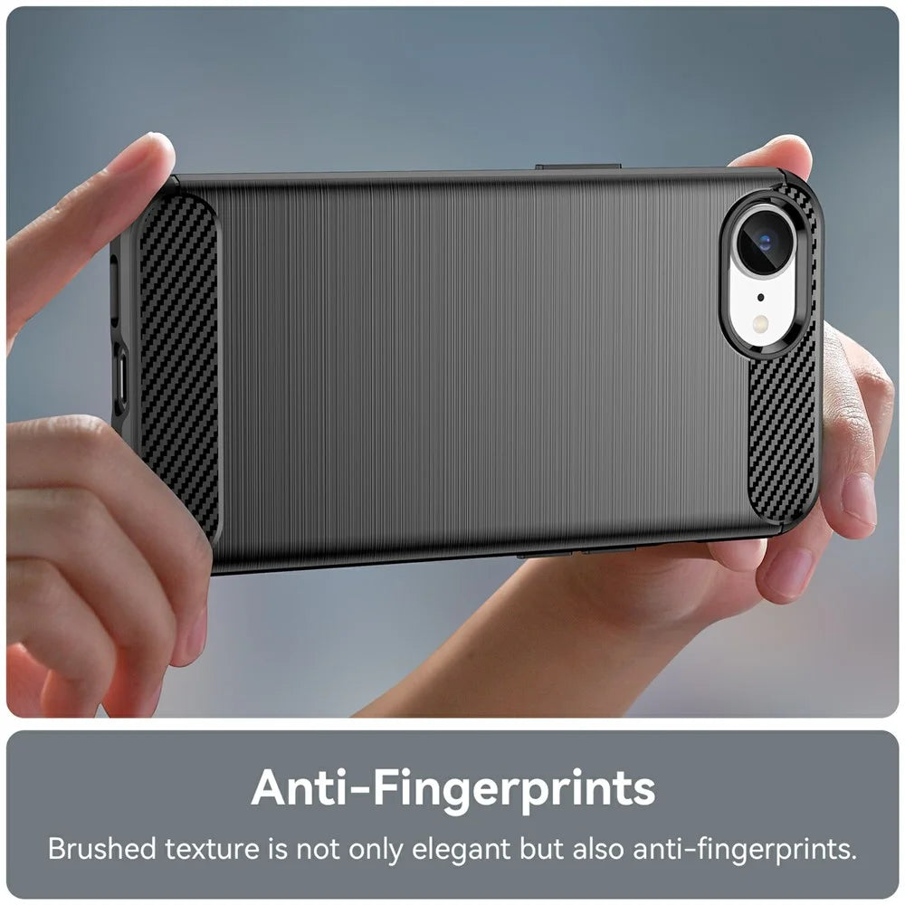 For iPhone 17e / 16e Case Protective Phone Cover Carbon Fiber Texture Brushed - Black - 5