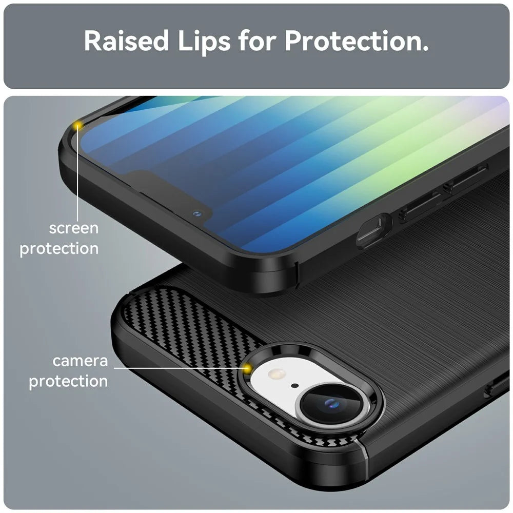 For iPhone 17e / 16e Case Protective Phone Cover Carbon Fiber Texture Brushed - Black - 6