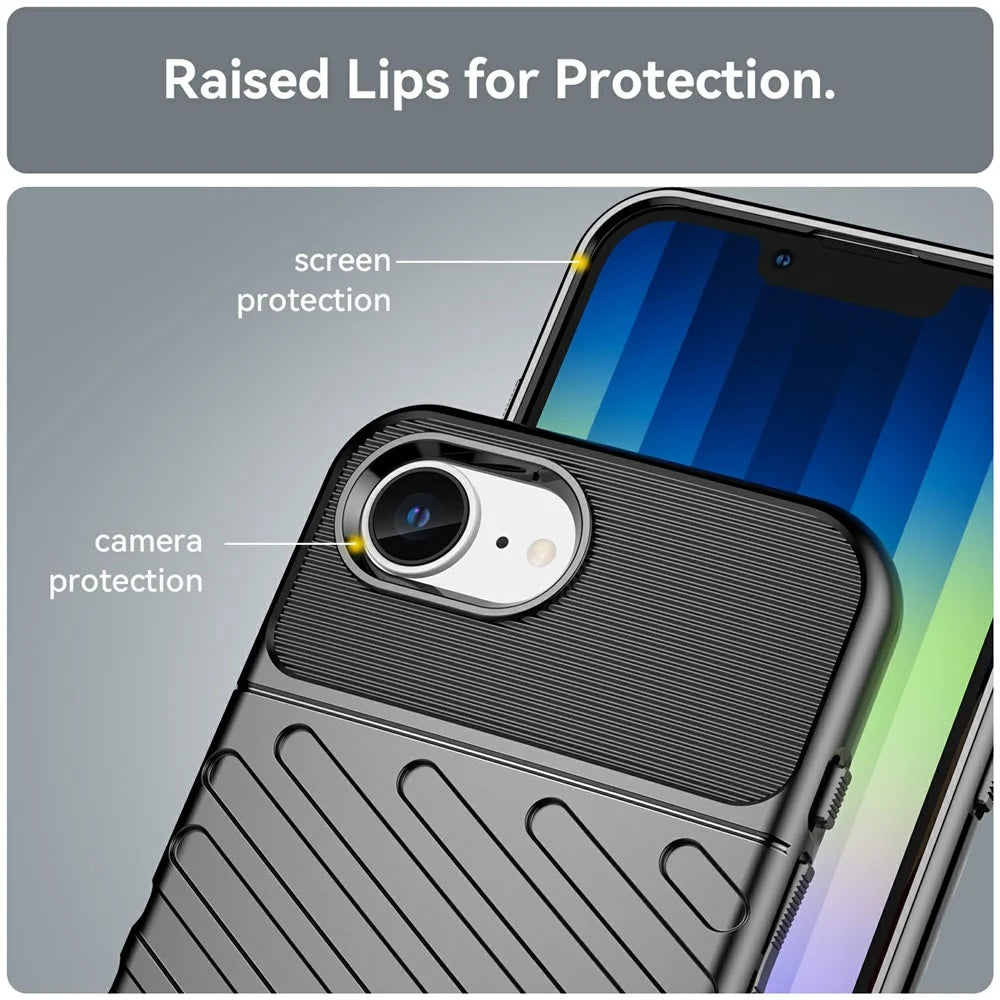 For iPhone 17e / 16e Case Twill Texture TPU Shockproof Protective Phone Cover - Black - 6