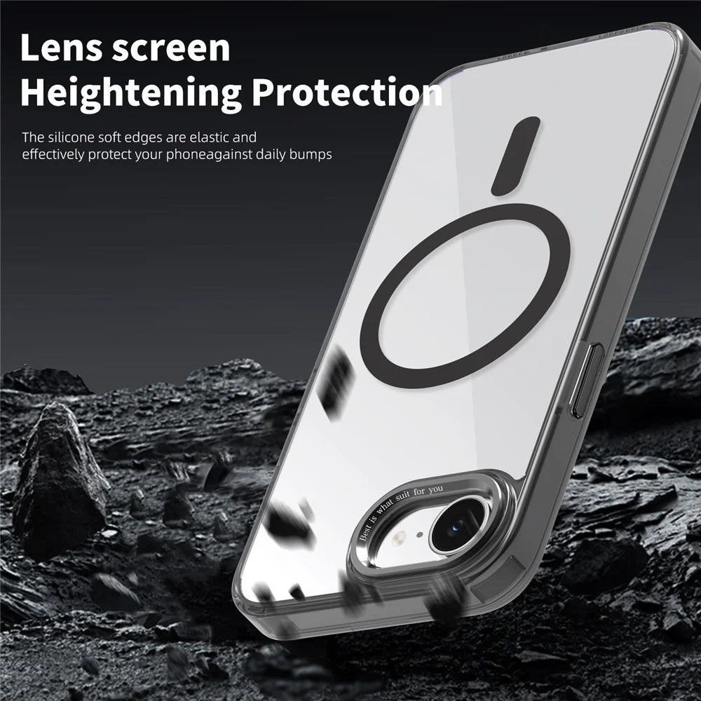 For iPhone 17e / 16e Case Compatible with MagSafe TPU+PC Transparent Phone Cover - Black - 4