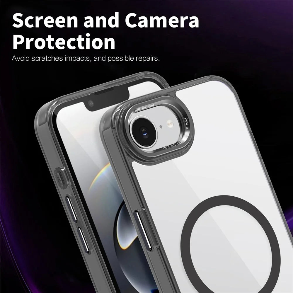 For iPhone 17e / 16e Case Compatible with MagSafe TPU+PC Transparent Phone Cover - Black - 5