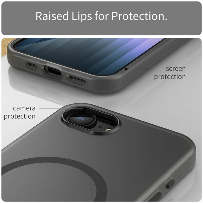 For iPhone 17e / 16e Case TPU + PC Magnetic Phone Back Cover Matte Translucent Design - Black - 5