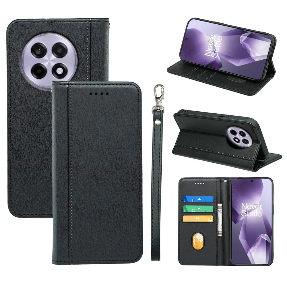HX01 For OnePlus 13R 5G Wallet Case Magnetic Closing PU Leather Phone Cover - Black - 1