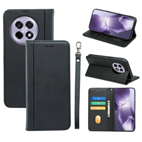 HX01 For OnePlus 13R 5G Wallet Case Magnetic Closing PU Leather Phone Cover - Black - 1