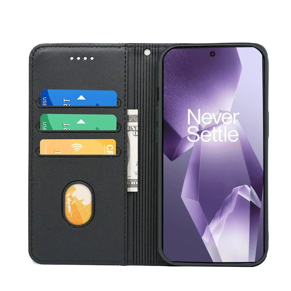HX01 For OnePlus 13R 5G Wallet Case Magnetic Closing PU Leather Phone Cover - Black - 2