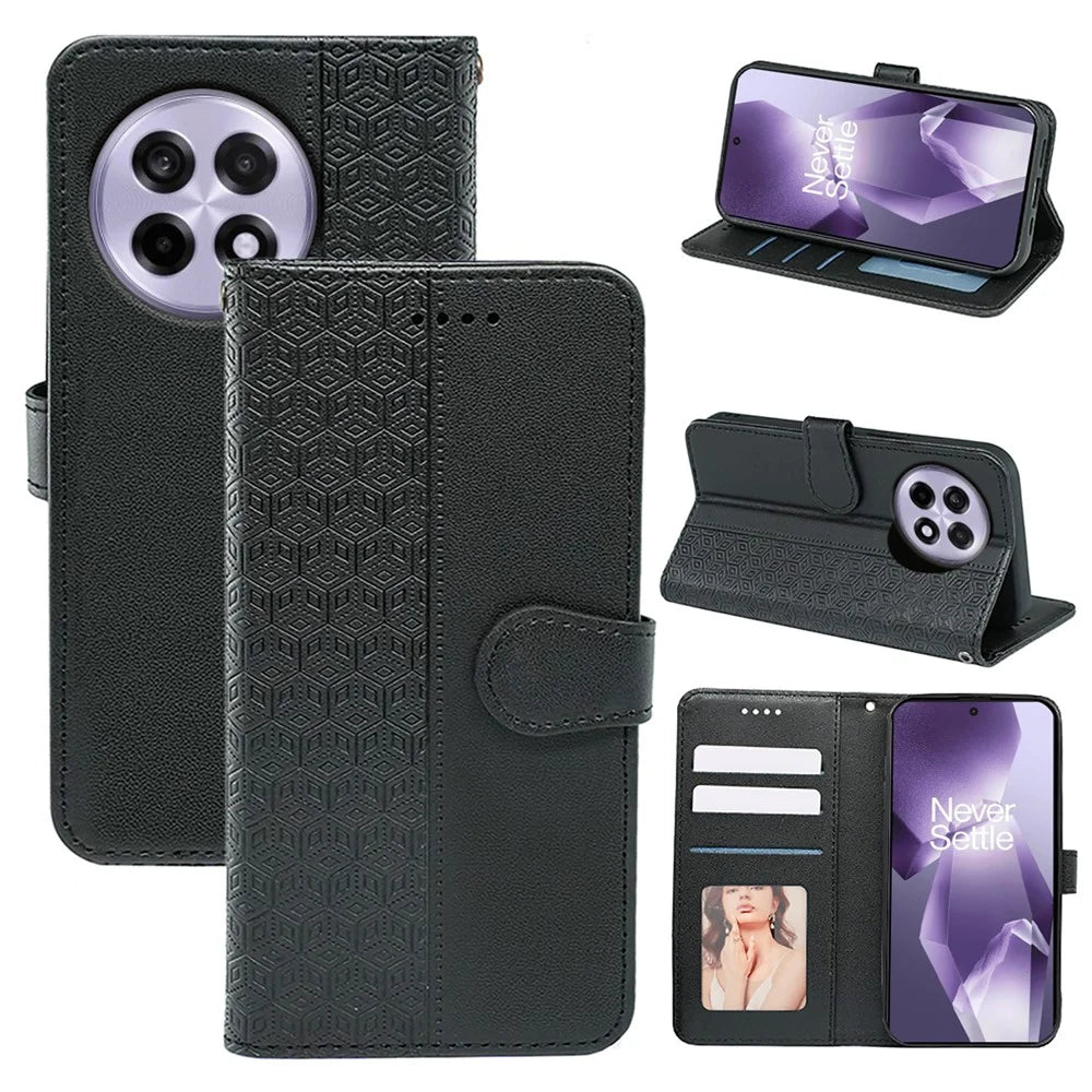 For OnePlus 13R 5G Wallet Phone Case Pattern Imprint Leather Flip Cover - Black - 5