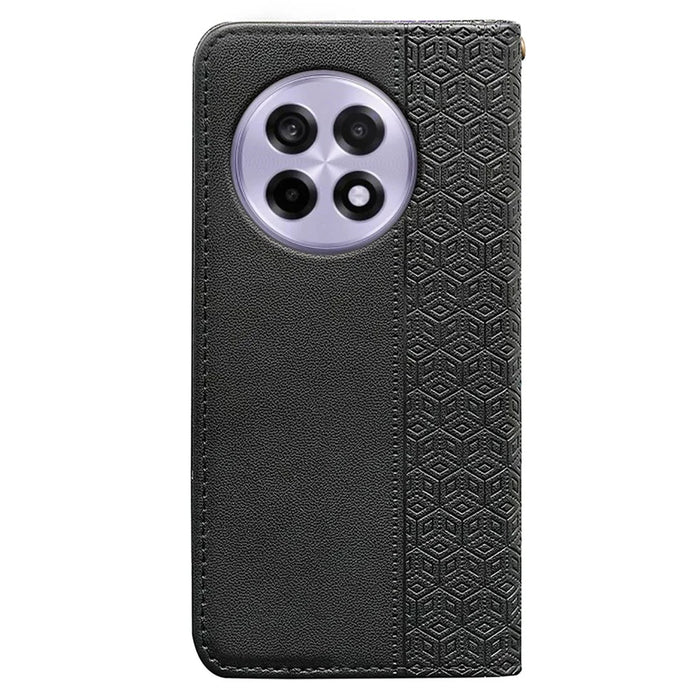 For OnePlus 13R 5G Wallet Phone Case Checkered Pattern Imprint Leather Flip Cover with Wrist Strap - Black - 6