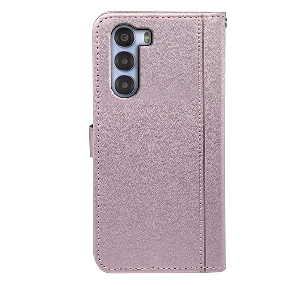 For ZTE nubia S 5G A403ZT Wallet Case Magnetic Snap Leather Phone Cover with Strap - Rose Gold - 6