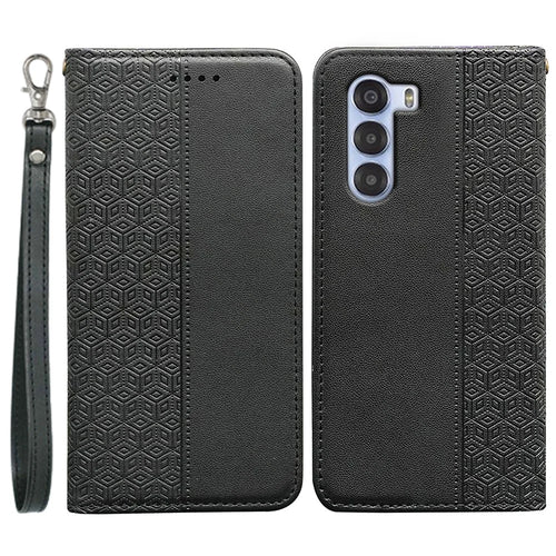 For ZTE nubia S 5G A403ZT Wallet Phone Case Checkered Pattern Imprint Leather Flip Cover with Wrist Strap - Black - 1