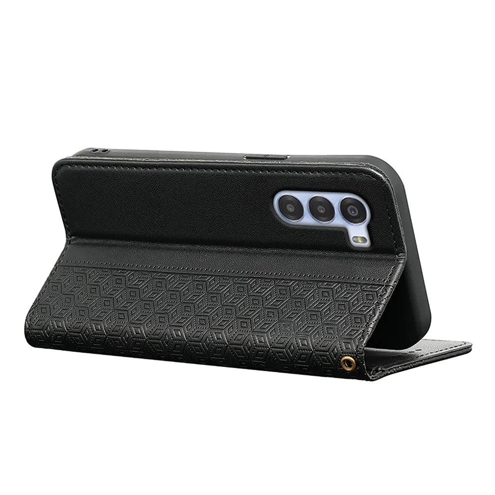 For ZTE nubia S 5G A403ZT Wallet Phone Case Checkered Pattern Imprint Leather Flip Cover with Wrist Strap - Black - 4