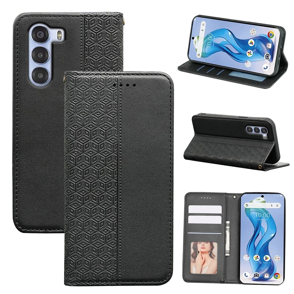 For ZTE nubia S 5G A403ZT Wallet Phone Case Checkered Pattern Imprint Leather Flip Cover with Wrist Strap - Black - 5