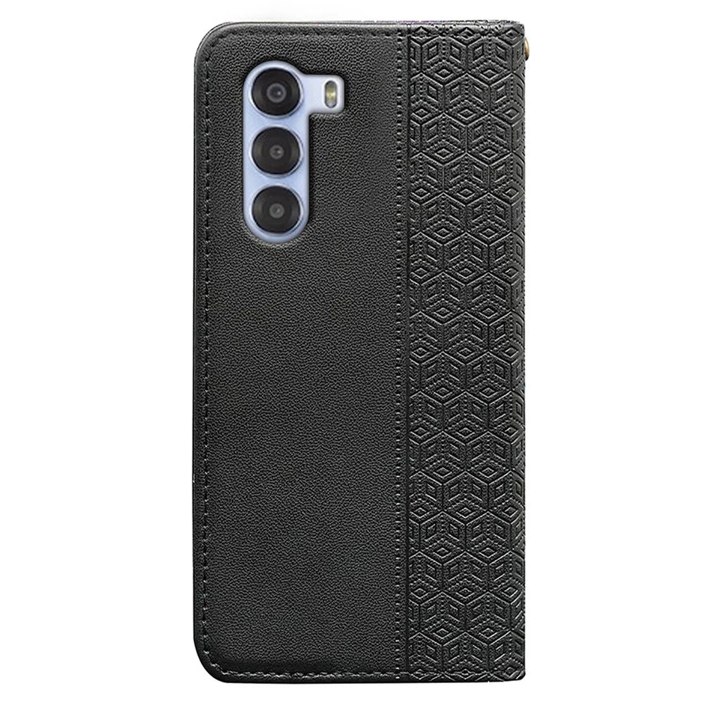 For ZTE nubia S 5G A403ZT Wallet Phone Case Checkered Pattern Imprint Leather Flip Cover with Wrist Strap - Black - 6