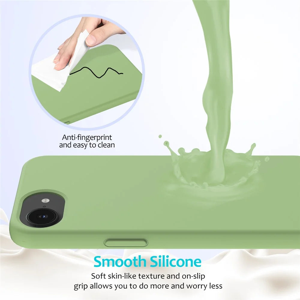 For iPhone 17e / 16e Case Drop Proof Liquid Silicone Soft Lining Back Phone Cover - Mint Green - 4