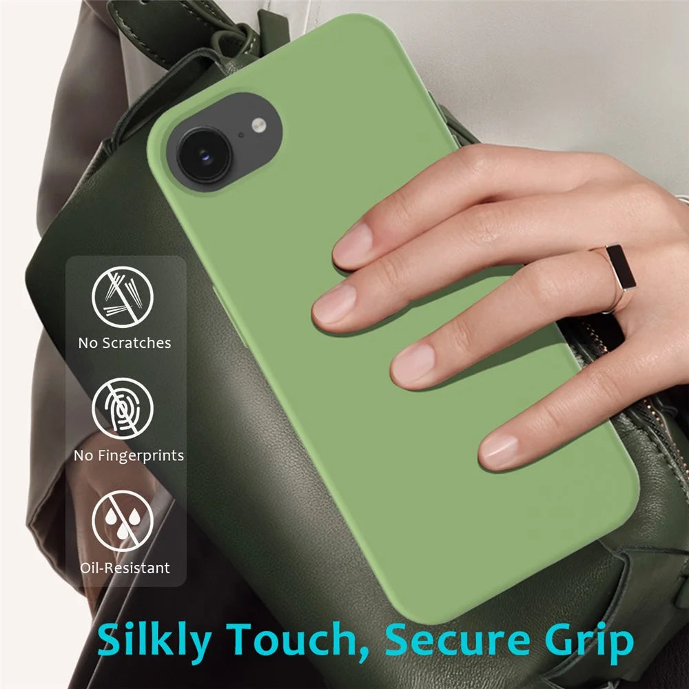 For iPhone 17e / 16e Case Drop Proof Liquid Silicone Soft Lining Back Phone Cover - Mint Green - 7