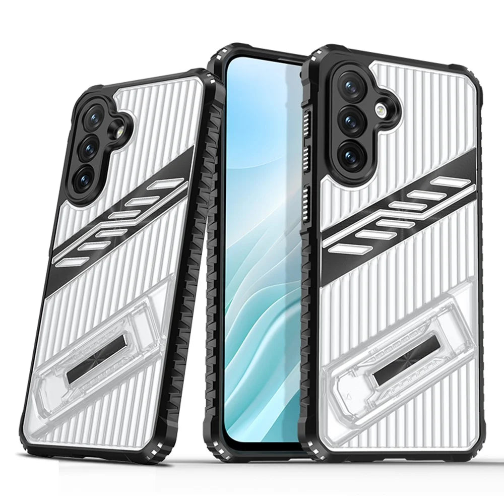For Samsung Galaxy A56 5G  /  A36 5G Case Folding Kickstand PC + TPU Anti Drop Phone Cover - Transparent Black - 1