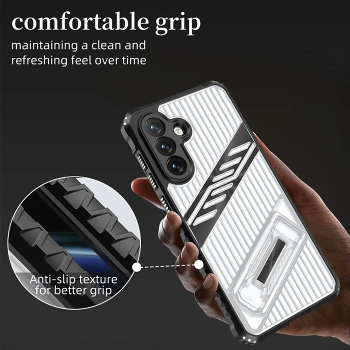 For Samsung Galaxy A56 5G  /  A36 5G Case Folding Kickstand PC + TPU Anti Drop Phone Cover - Transparent Black - 6