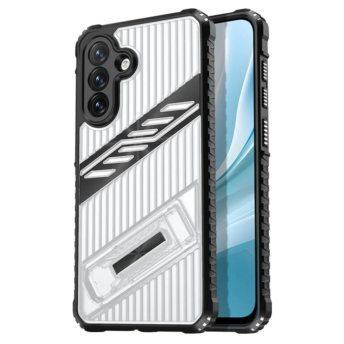 For Samsung Galaxy S25  /  S24 Case Folding Kickstand PC + TPU Anti Drop Phone Cover - Transparent Black - 2