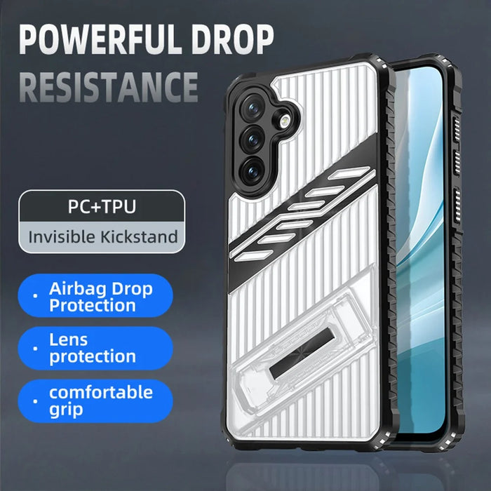 For Samsung Galaxy S25  /  S24 Case Folding Kickstand PC + TPU Anti Drop Phone Cover - Transparent Black - 3