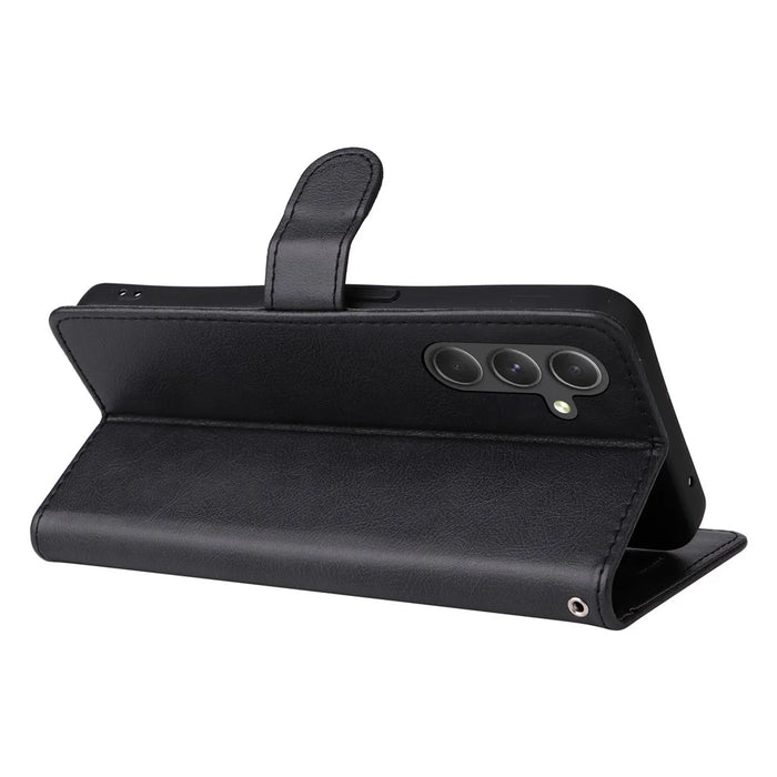 For Samsung Galaxy A56 5G / M56 5G Case Solid Color Leather Mobile Cover Wallet Stand with Strap - Black - 3