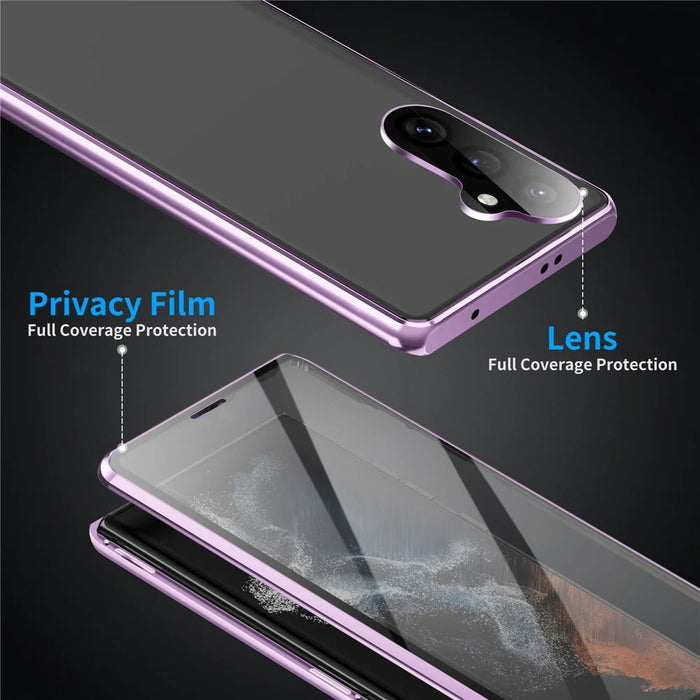 For Samsung Galaxy S25 Case Double Sides Tempered Glass + Metal Magnetic Phone Cover with Buckle - Black - 3
