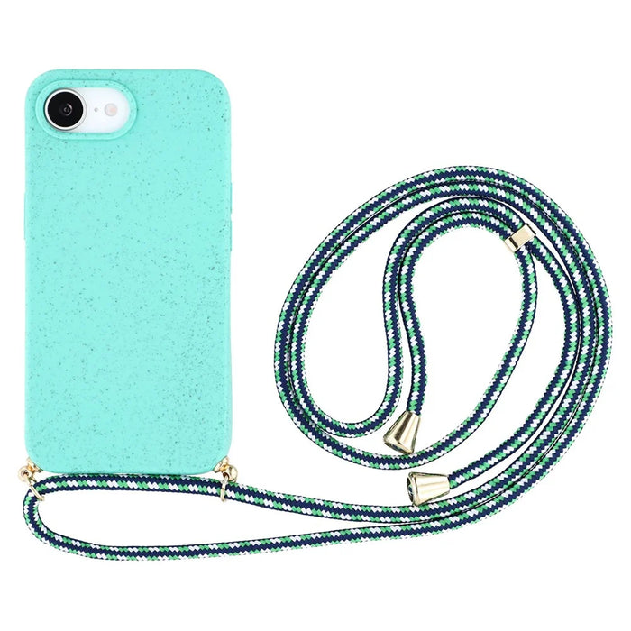 For iPhone 17e / 16e Case Biodegradable Wheat Straw + TPU Phone Cover with Long Lanyard - Sky Blue - 1
