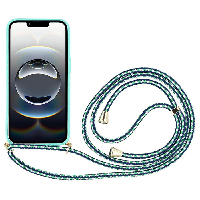 For iPhone 17e / 16e Case Biodegradable Wheat Straw + TPU Phone Cover with Long Lanyard - Sky Blue - 2