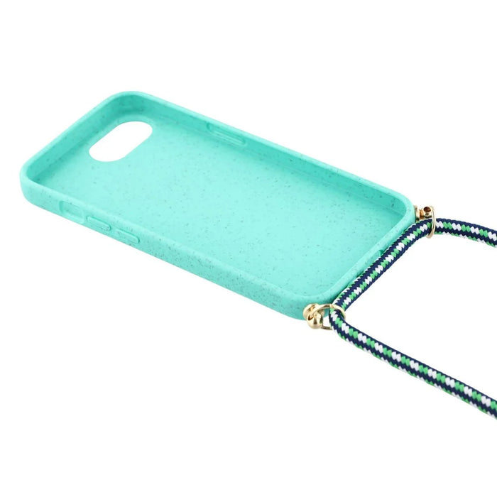For iPhone 17e / 16e Case Biodegradable Wheat Straw + TPU Phone Cover with Long Lanyard - Sky Blue - 4