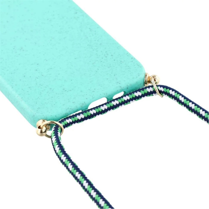 For iPhone 17e / 16e Case Biodegradable Wheat Straw + TPU Phone Cover with Long Lanyard - Sky Blue - 5