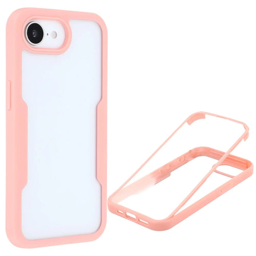 For iPhone 17e / 16e Case Acrylic + TPU Clear Phone Cover with PET Screen Film - Pink - 1